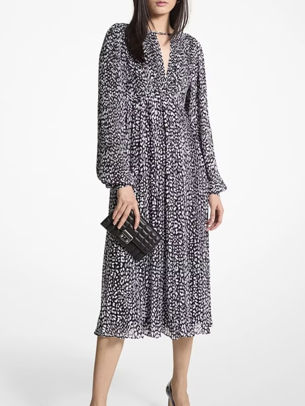 Michael Michael Kors Pleated Leopard Print Georgette Midi Dress